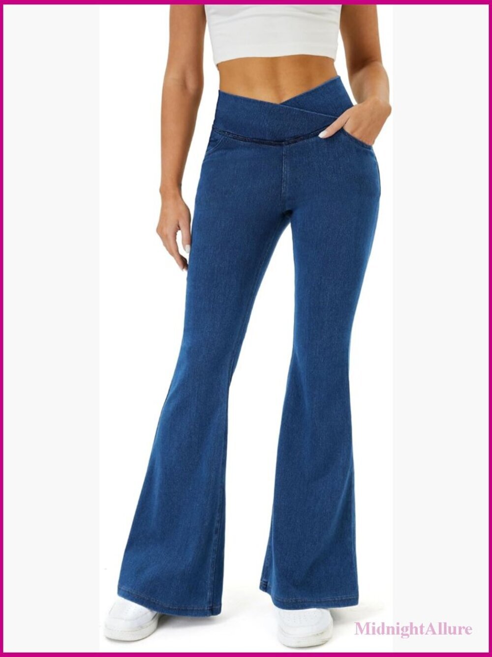Bell Bottom Crossover Stretchy Flare Leggings with Pockets Y2K Jeggings